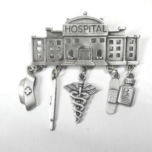 JJ Hospital Pin Pewter Doctor Nurse Medical Dangle Charms Vintage Jonette